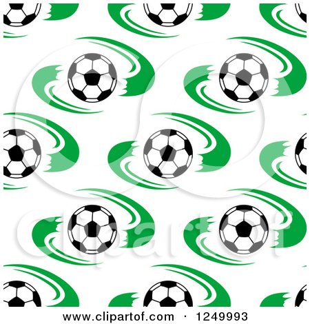 Clipart of a Seamless Background Pattern of Soccer Balls and Green - Royalty Free Vector Illustration by Vector Tradition SM
