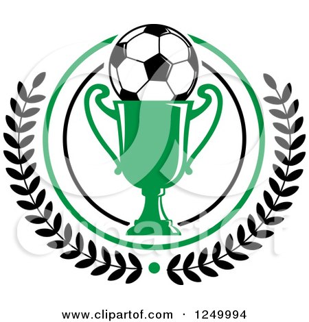 Clipart of a Soccer Ball on a Green Trophy Cup in a Laurel Wreath - Royalty Free Vector Illustration by Vector Tradition SM