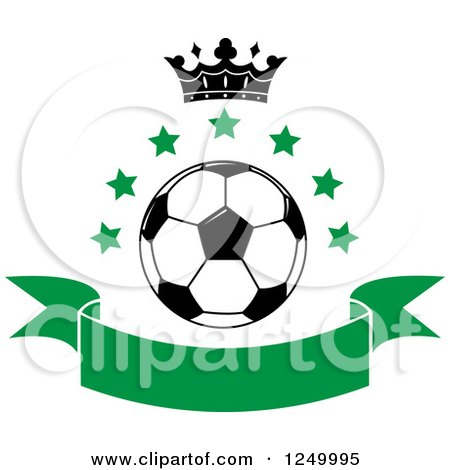 Clipart of a Soccer Ball with Stars a Crown and a Green Ribbon Banner - Royalty Free Vector Illustration by Vector Tradition SM