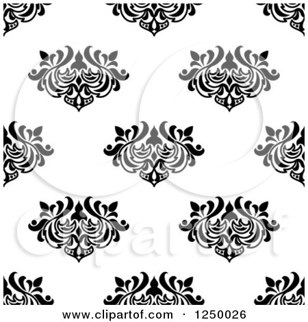Clipart of a Seamless Background Pattern of Floral in Black and White - Royalty Free Vector Illustration by Vector Tradition SM