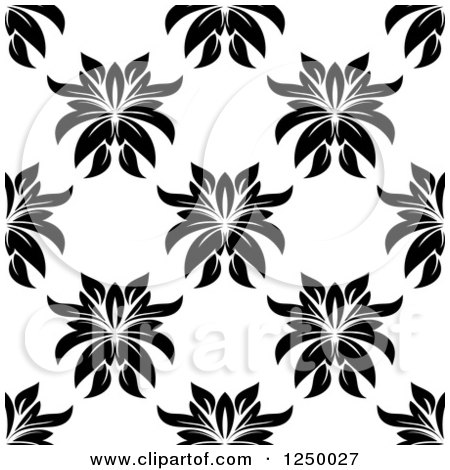 Clipart of a Seamless Background Pattern of Floral in Black and White - Royalty Free Vector Illustration by Vector Tradition SM