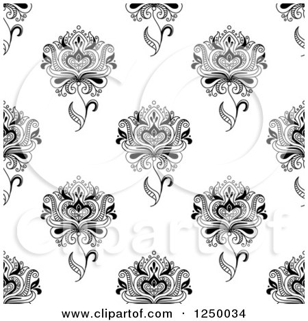 Clipart of a Seamless Background Pattern of Black and White Henna Flowers - Royalty Free Vector Illustration by Vector Tradition SM
