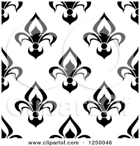 Clipart of a Seamless Background Pattern of Black and White Fleur De Lis - Royalty Free Vector Illustration by Vector Tradition SM