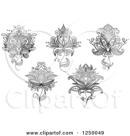Clipart of Black and White Henna Flowers 4 - Royalty Free Vector Illustration by Vector Tradition SM