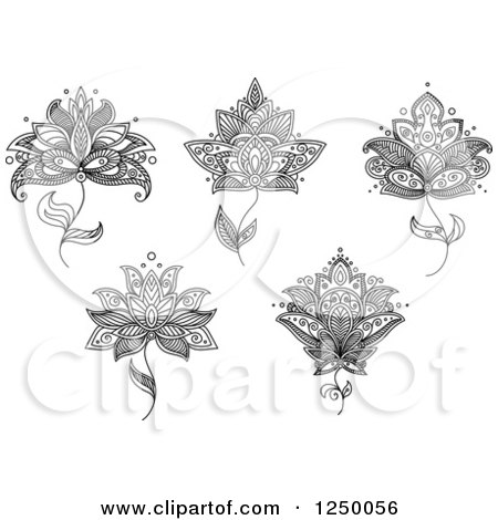 Clipart of Black and White Henna Flowers 5 - Royalty Free Vector Illustration by Vector Tradition SM