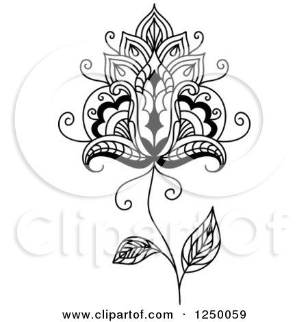 Clipart of a Black and White Henna Flower 23 - Royalty Free Vector Illustration by Vector Tradition SM