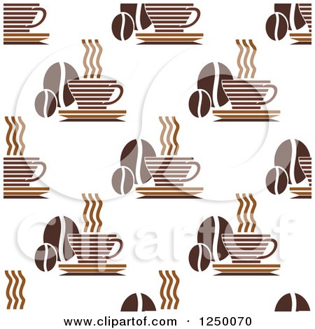 Clipart of a Seamless Background Pattern of Coffee Cups and Beans - Royalty Free Vector Illustration by Vector Tradition SM