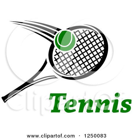 Clipart of a Tennis Ball and Racket with Text - Royalty Free Vector Illustration by Vector Tradition SM