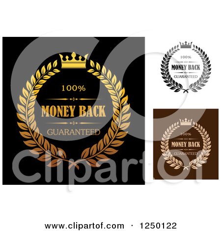 Clipart of Crown and Wreath Money Back Guarantee Labels - Royalty Free Vector Illustration by Vector Tradition SM