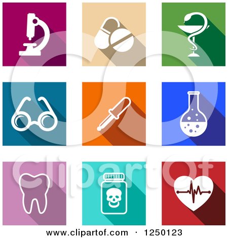 Clipart of Colorful Square Medical and Science Icons - Royalty Free Vector Illustration by Vector Tradition SM