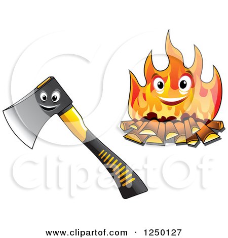 Clipart of Axe and Fire Characters - Royalty Free Vector Illustration by Vector Tradition SM