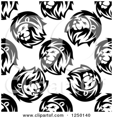 Clipart of a Seamless Background Pattern of Lions in Black and White - Royalty Free Vector Illustration by Vector Tradition SM