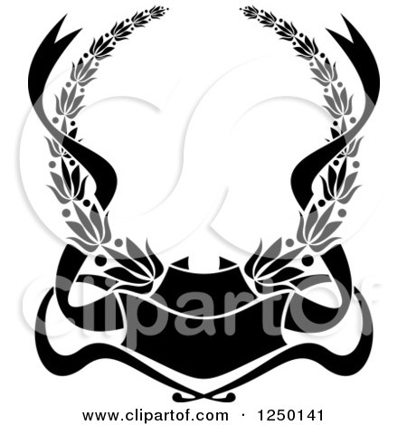 Clipart of a Black and White Laurel Wreath and Ribbons - Royalty Free Vector Illustration by Vector Tradition SM