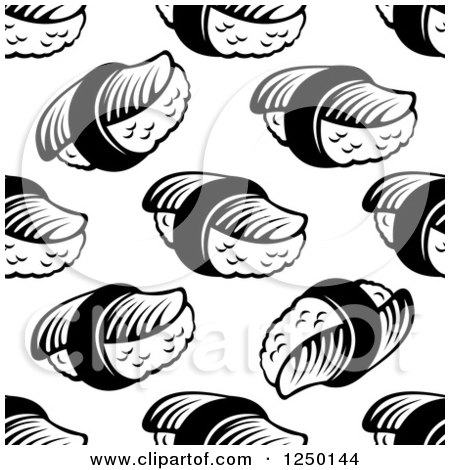 Clipart of a Seamless Background Pattern of Sushi in Black and White - Royalty Free Vector Illustration by Vector Tradition SM