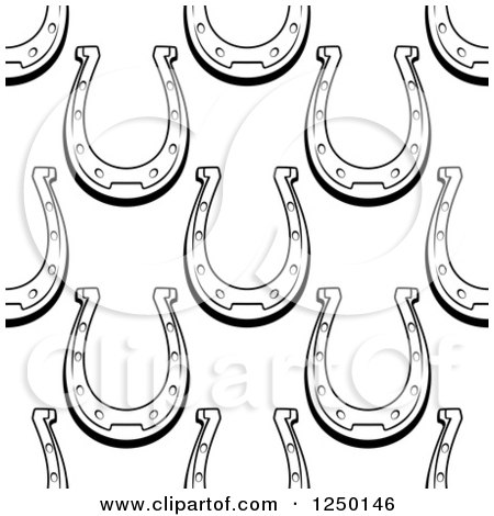 Clipart of a Seamless Background Pattern of Black and White Horseshoes - Royalty Free Vector Illustration by Vector Tradition SM