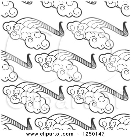 Clipart of a Seamless Background Pattern of Black and White Clouds and Rainbows - Royalty Free Vector Illustration by Vector Tradition SM