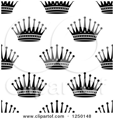 Clipart of a Seamless Background Pattern of Black and White Crowns - Royalty Free Vector Illustration by Vector Tradition SM