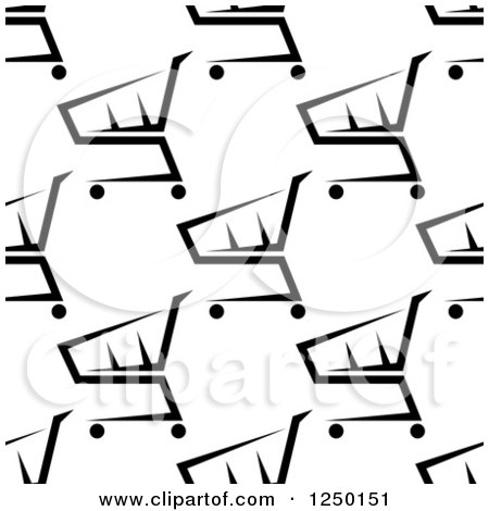 Clipart of a Seamless Background Pattern of Black and White Shopping Carts - Royalty Free Vector Illustration by Vector Tradition SM