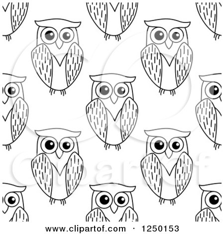 Clipart of a Seamless Background Pattern of Black and White Owls - Royalty Free Vector Illustration by Vector Tradition SM