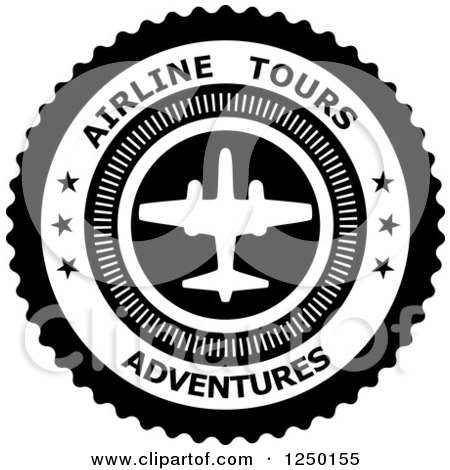 Clipart of a Black and White Airline Tours Adventures Label - Royalty Free Vector Illustration by Vector Tradition SM