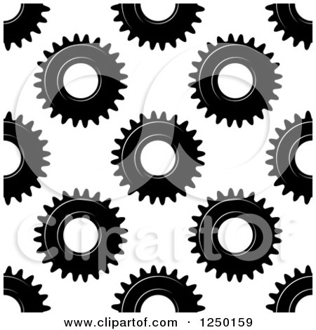Clipart of a Seamless Background Pattern of Black and White Gear Cogs - Royalty Free Vector Illustration by Vector Tradition SM
