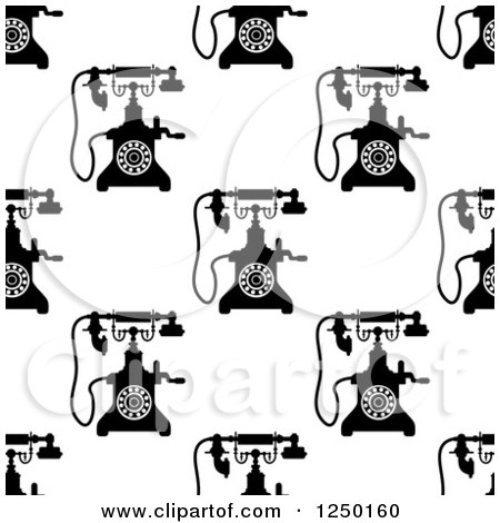 Clipart of a Seamless Background Pattern of Black and White Retro Telephones - Royalty Free Vector Illustration by Vector Tradition SM