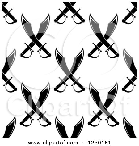 Clipart of a Seamless Background Pattern of Black and White Crossed Swords - Royalty Free Vector Illustration by Vector Tradition SM