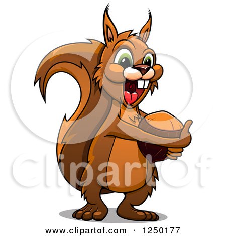 Clipart of a Cartoon Happy Squirrel Hugging an Acorn - Royalty Free Vector Illustration by Vector Tradition SM