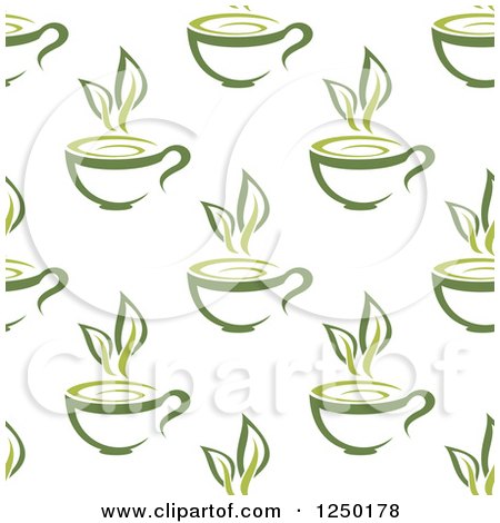 Clipart of a Seamless Background Pattern of Tea Cups and Leaves 5 - Royalty Free Vector Illustration by Vector Tradition SM