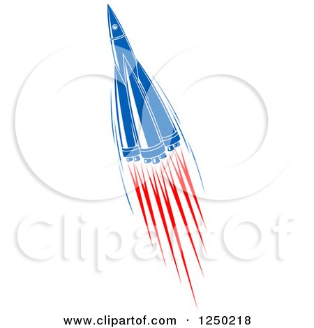 Clipart of a Retro Blue Space Shuttle Rocket 8 - Royalty Free Vector Illustration by Vector Tradition SM