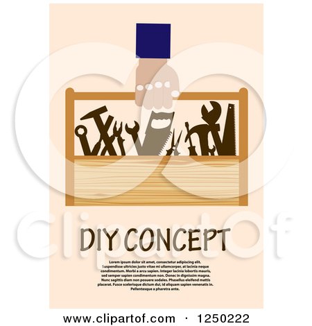 Clipart of a Hand Carrying a Tool Box with DIY Concept and Sample Text - Royalty Free Vector Illustration by Vector Tradition SM