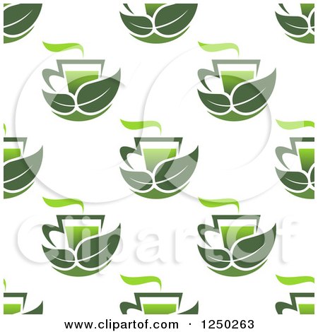 Clipart of a Seamless Background Pattern of Tea Cups and Leaves 4 - Royalty Free Vector Illustration by Vector Tradition SM