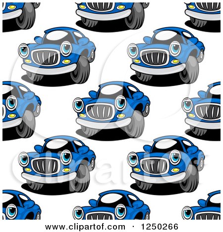 Clipart of a Seamless Background Pattern of Blue Cars - Royalty Free Vector Illustration by Vector Tradition SM