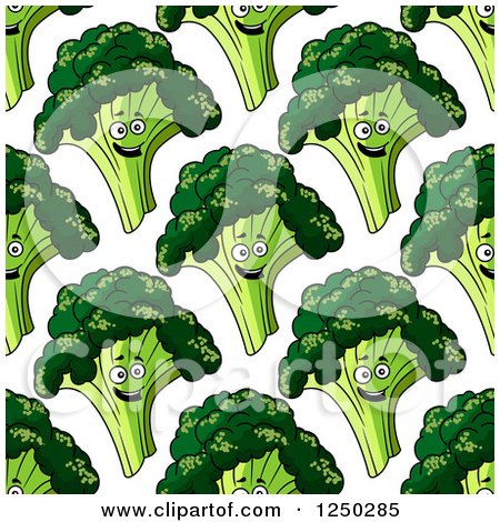 Clipart of a Seamless Background Pattern of Happy Broccoli - Royalty Free Vector Illustration by Vector Tradition SM