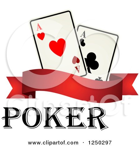Clipart of Poker Text with a Banner and Playing Cards - Royalty Free Vector Illustration by Vector Tradition SM