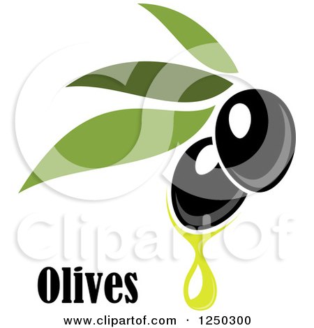 Clipart of Black Olives Dripping Oil and Text - Royalty Free Vector Illustration by Vector Tradition SM