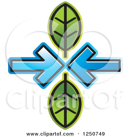 Clipart of Two Blue Arrows Pointing at Each Other and Two Green Leaves - Royalty Free Vector Illustration by Lal Perera