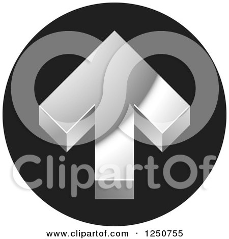 Clipart of a 3d Silver Arrow Pointing up on a Black Icon - Royalty Free Vector Illustration by Lal Perera