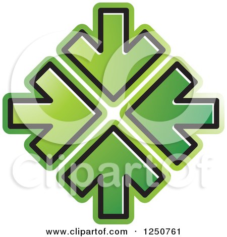 Clipart of Four Green Arrows Pointing at the Same Spot - Royalty Free Vector Illustration by Lal Perera