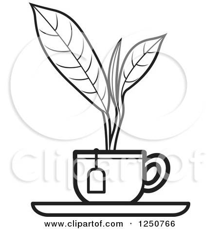 Clipart of a Black and White Plant Growing from a Tea Cup - Royalty Free Vector Illustration by Lal Perera