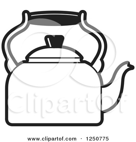 Clipart of a Black and White Tea Kettle - Royalty Free Vector Illustration by Lal Perera