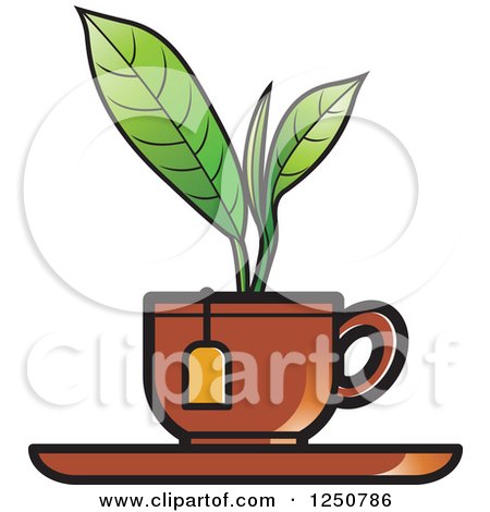 Clipart of a Green Plant Growing from a Brown Tea Cup - Royalty Free Vector Illustration by Lal Perera