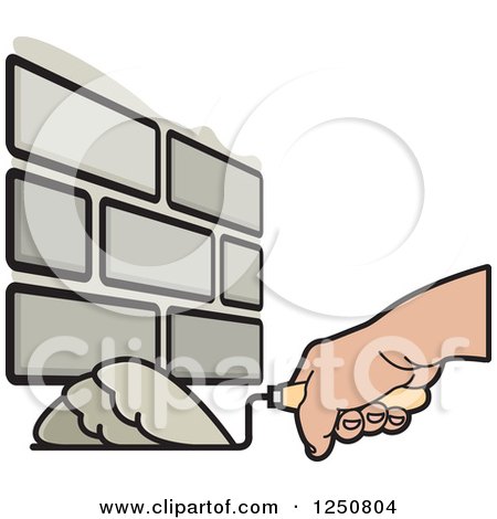 Clipart of a Mason Hand Laying Bricks 2 - Royalty Free Vector Illustration by Lal Perera