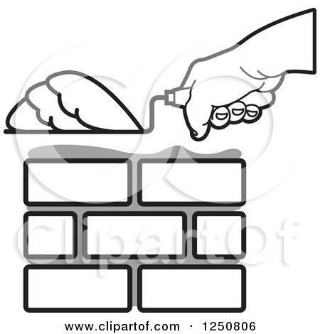 Clipart of a Mason Hand Laying Bricks 2 - Royalty Free Vector Illustration by Lal Perera