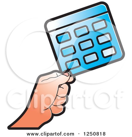 Clipart of a Hand Holding a Blue Calculator - Royalty Free Vector Illustration by Lal Perera