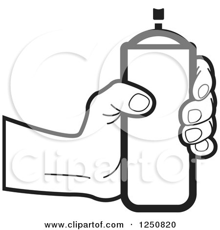 Clipart of a Black and White Hand Holding a Can of Spray Paint - Royalty Free Vector Illustration by Lal Perera