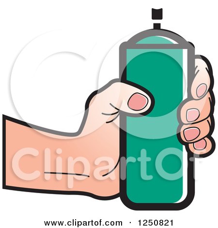Clipart of a Hand Holding a Can of Green Spray Paint - Royalty Free Vector Illustration by Lal Perera