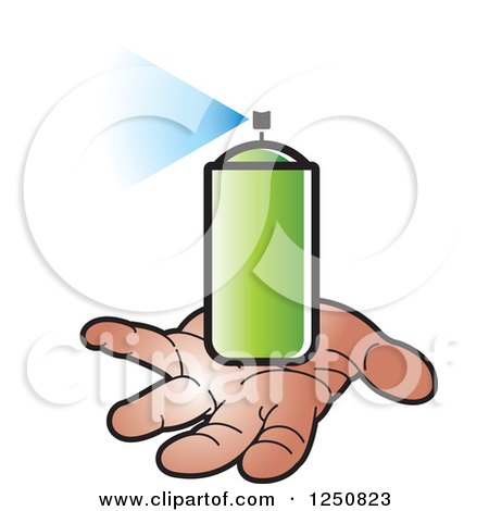 Clipart of a Hand Holding out a Can of Green Spray Paint - Royalty Free Vector Illustration by Lal Perera