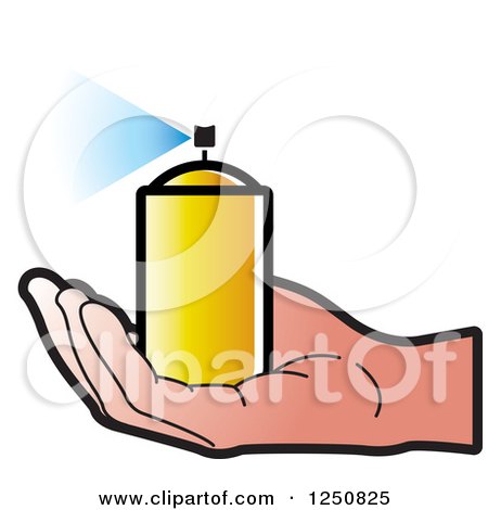 Clipart of a Hand Holding out a Can of Yellow Spray Paint - Royalty Free Vector Illustration by Lal Perera