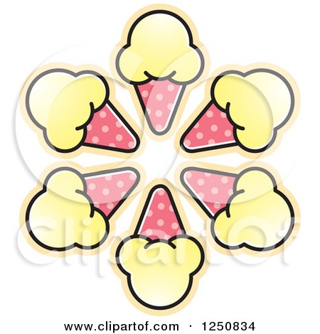 Clipart of a Yellow and Pink Waffle Ice Cream Cone Burst - Royalty Free Vector Illustration by Lal Perera